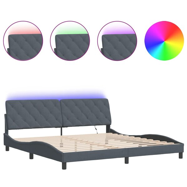 vidaXL Cadre de lit avec LED sans matelas gris foncé 200x200 cm velours