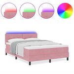 Lit Box Spring vidaXL avec Matelas et LED Rose 160x200 cm Velours
