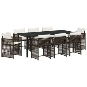 vidaXL Ensemble de salle à manger de jardin de 9 pièces avec coussins en rotin poly brun
