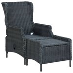 vidaXL Chaise inclinable de jardin tabouret résine tressée gris foncé