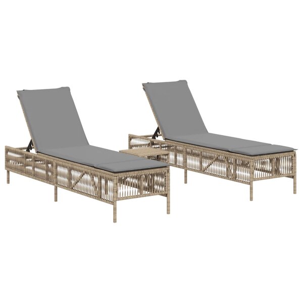 vidaXL Chaises longues lot de 2 avec table beige résine tressée