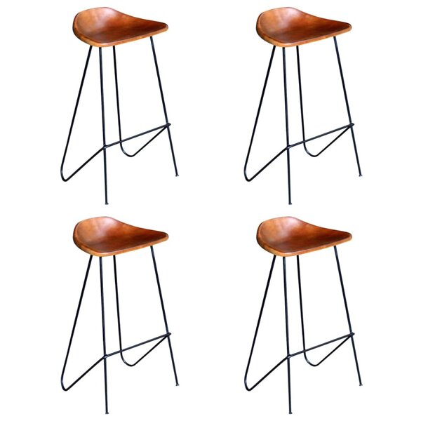 vidaXL Chaises de bar lot de 4 marron cuir véritable