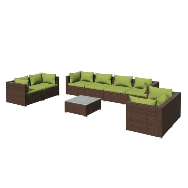 vidaXL Salon de jardin 9 Pièces avec coussins résine tressée marron