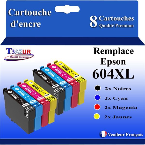 8x Cartouches compatibles avec  Epson 604 XL pour Epson Expression Home XP-2200 XP-2205 XP-3200 XP-3205 XP-4200 XP-4205 Workforce WF-2910 WF-2930 WF-2935 WF-2950DWF