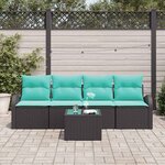 vidaXL Ensemble de canapé de jardin 5 Pièces Noir et turquoise polyrotin