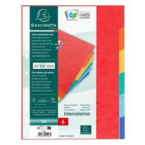 Intercalaires Carte Lustrée 225g 6 Positions - A4 - Couleurs Assorties - X 50 - Exacompta