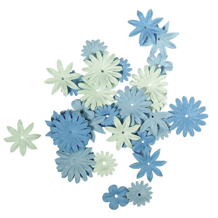 Fleurs en papier Bleu 4 sortes 1 5 à 2 5 cm 36 pièc.