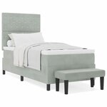 vidaXL Lit à Ressorts avec Matelas & Banc Gris Clair 100x200 cm Velours