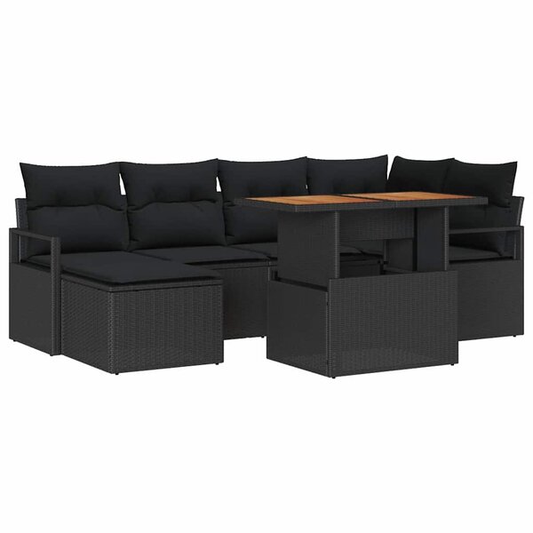 vidaXL Ensemble de salle à manger pour jardin 7 Pièces Noir et Marron