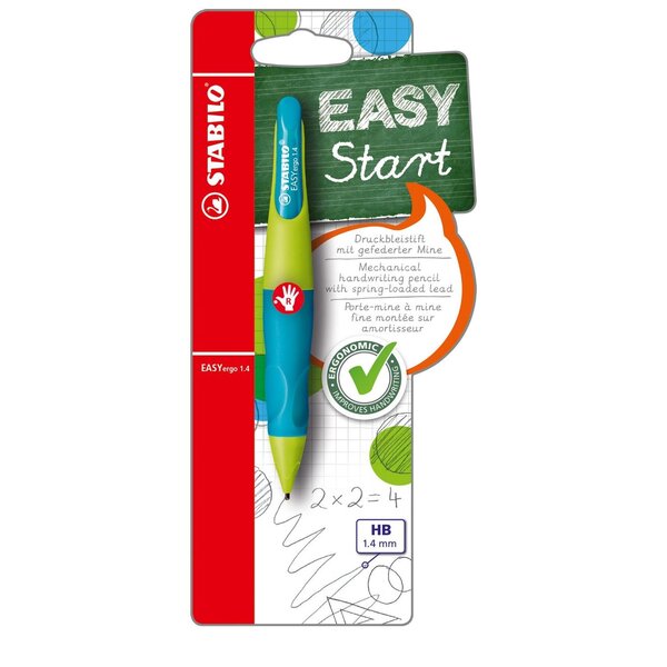 Porte-mines Ergonomique 1 4 mm Droitier turquoise/vert clair+ 3 mines HB x 5 STABILO