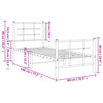 vidaXL Cadre de lit métal sans matelas avec pied de lit blanc 75x190cm