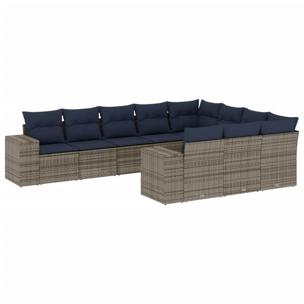 vidaXL Salon de jardin 10 Pièces avec coussins gris résine tressée