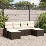 Ensemble de canapé de jardin 6 pièces vidaXL avec coussins marron en poly rattan