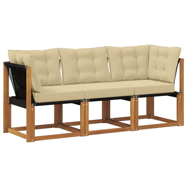 vidaXL Canapé d’extérieur milieu et coin avec coussin 3 Pièce Naturel