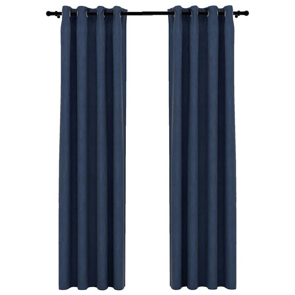 vidaXL Rideaux occultants Aspect lin avec œillets 2 Pièces Bleu 140x245cm