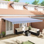 vidaXL Auvent Rétractable Manuel Bleu et Blanc 500x300 cm tissu