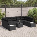 vidaXL Ensemble de canapé de jardin avec coussin 10 Pièces Noir polyrotin