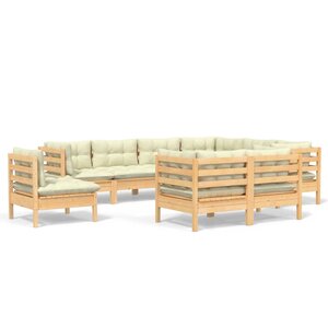 vidaXL Salon de jardin 9 Pièces avec coussins crème bois de pin massif
