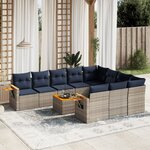 vidaXL Salon de jardin 11 Pièces avec coussins gris résine tressée