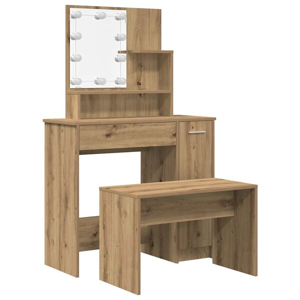vidaXL Ensemble de coiffeuse avec LED chêne artisanal bois ingénierie