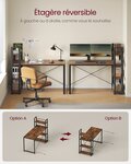 Bureau informatique table d'ordinateur longueur 120 cm avec étagères à gauche ou à droite stable montage facile pour bureau à domicile style industriel marron 12_0004657