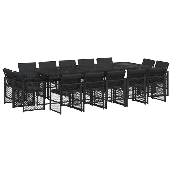 vidaXL Ensemble à manger de jardin 15 Pièces coussins noir résine tressée