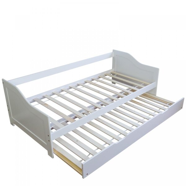 Lit gigogne 90x200 cm blanc en bois  Convertible en lit double avec 2 sommiers