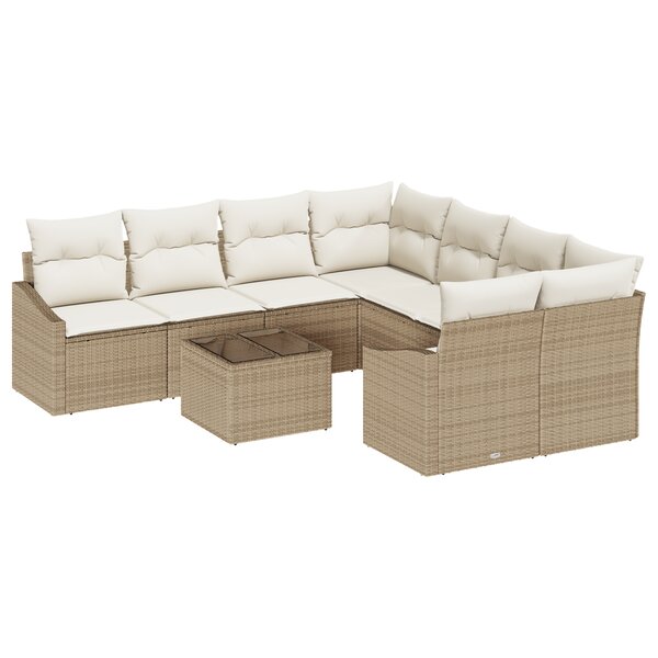 vidaXL Ensemble de salle à manger de jardin de 9 pièces avec coussins en poly rotin beige