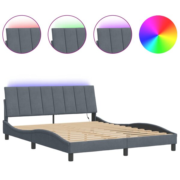 vidaXL Cadre de lit avec LED sans matelas gris foncé 160x200cm velours