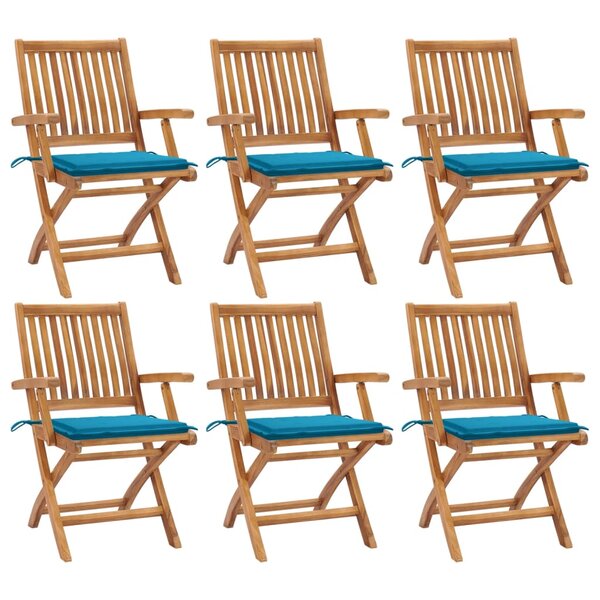 vidaXL Chaises pliables de jardin avec coussins lot de 6 Bois de teck