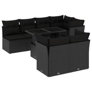 vidaXL Salon de jardin 8 Pièces avec coussins noir résine tressée