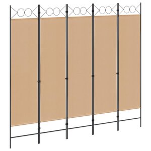 vidaXL Paravent 5 panneaux Beige 200 x 180 cm Tissu