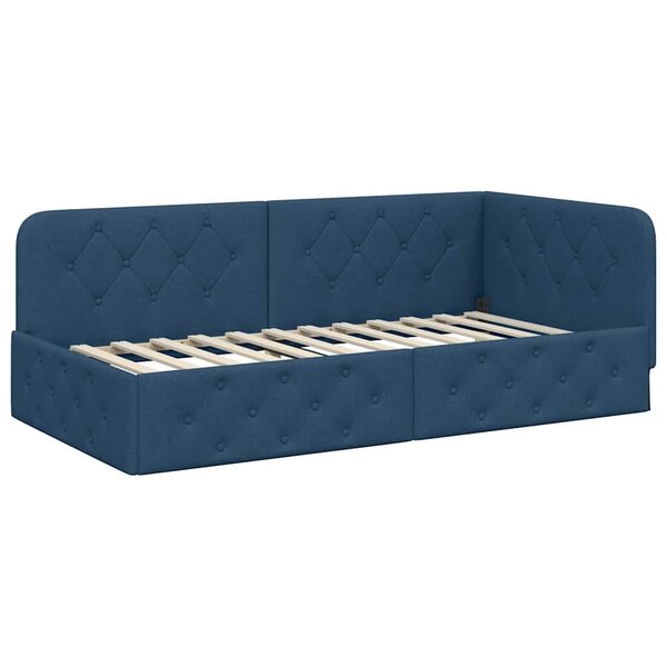 vidaXL Cadre de lit d'angle Bleu 90 x 190 cm tissu