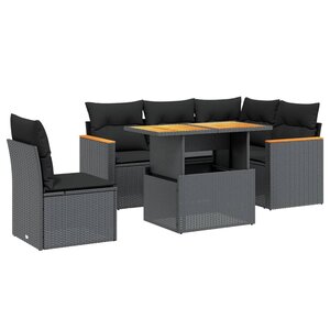 vidaXL Salon de jardin 6 Pièces avec coussins noir résine tressée