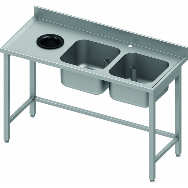 Table de chef inox - 2 bacs à droite et vide ordure - 800 mm - stalgast -  - acier inoxydable1900x800 x800xmm