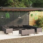 vidaXL Salon de jardin 13 Pièces avec coussins Résine tressée Gris foncé