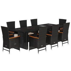 vidaXL Ensemble à manger de jardin 9Pièces coussins noir résine tressée