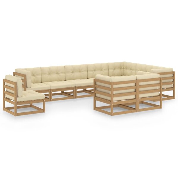vidaXL Salon de jardin 10 Pièces avec coussins Marron miel Bois de pin