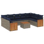 vidaXL Salon de jardin 10 Pièces avec coussins gris résine tressée