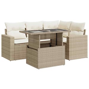 vidaXL Salon de jardin avec coussins 5 Pièces beige résine tressée