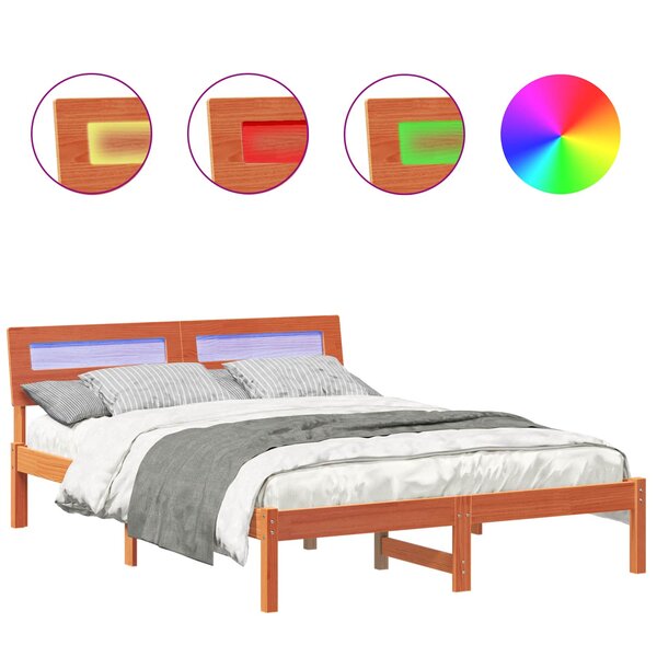 vidaXL Cadre de lit avec tête de lit Brun cire 135 x 190 cm Pin massif