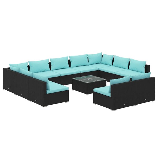 vidaXL Salon de jardin 12 Pièces avec coussins Noir Résine tressée
