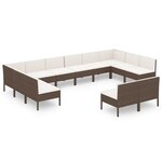 vidaXL Salon de jardin 12 Pièces avec coussins Résine tressée Marron
