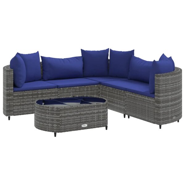 vidaXL Salon de jardin 6 Pièces avec coussins gris résine tressée