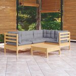 vidaXL Salon de jardin 5 Pièces avec coussins gris bois de pin