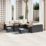 Ensemble de canapé de jardin 13 pièces avec coussins Noir Poly Rattan Acacia