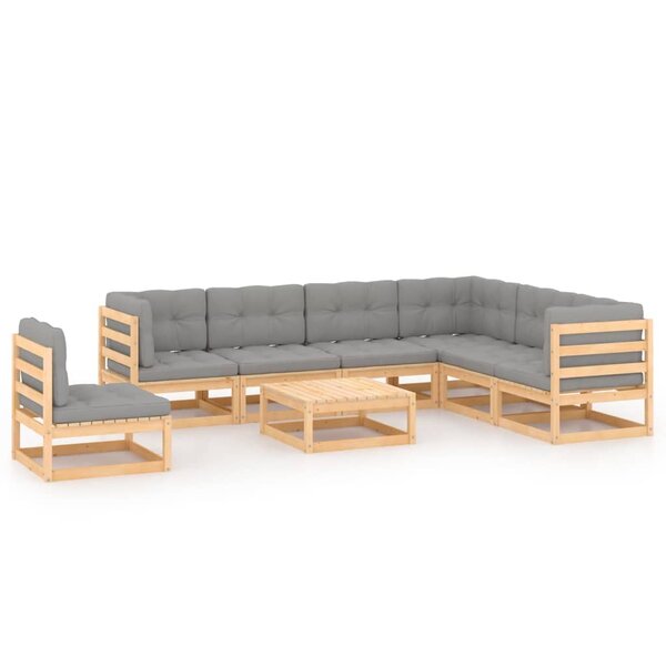 vidaXL Salon de jardin 8 Pièces avec coussins Bois de pin massif