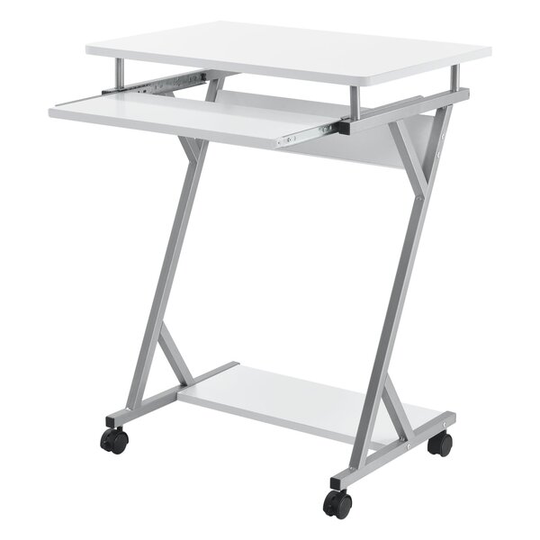 Bureau ordinateur roulant table informatique avec support clavier coulissant avec 4 roulettes MDF 60 cm blanc 03_0001153