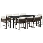vidaXL Ensemble de salle à manger de jardin - 9 pièces - Avec coussins - Marron - Polyrotin