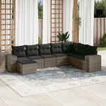 vidaXL Salon de jardin 8 Pièces avec coussins gris résine tressée